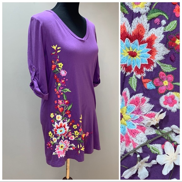 JOHNNY WAS embroidered tunic top, L. - Picture 4 of 4